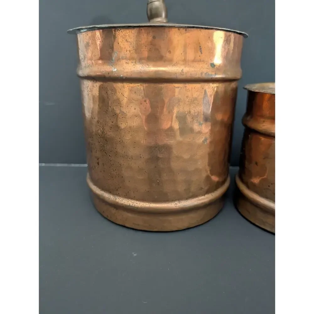 3 Piece Copper Canister Set Antique Tin Lined French Country Handmade Hammered